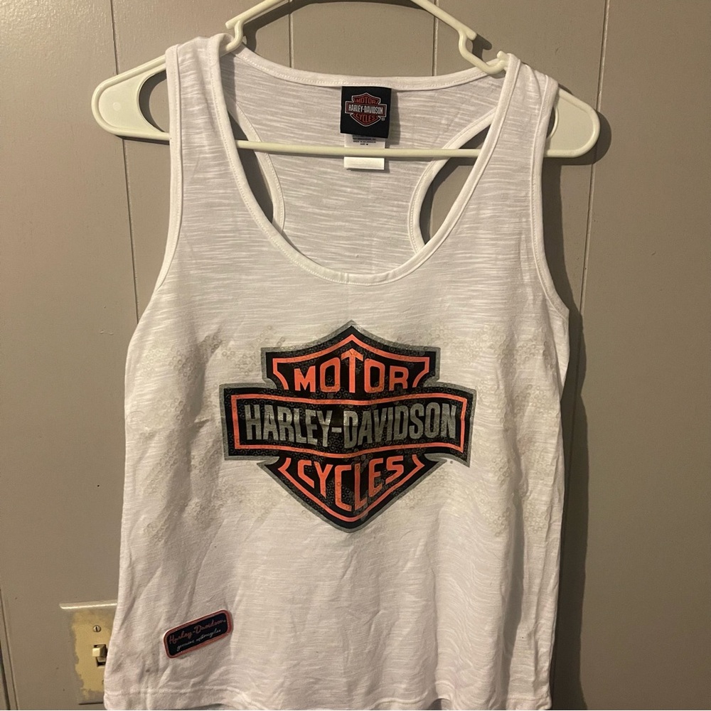 Harley-Davidson White and Orange Tank Top